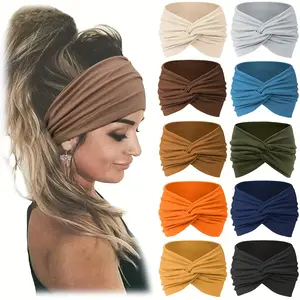 Set of 10 Solid Color Sports Headbands Featuring Anti-Slip Knotting, Perfect As Christmas Gifts. These Wide And Soft Fashionable Bohemian Headbands Are Elastic Yoga Hair Masks