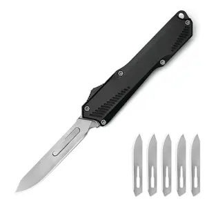 Lightweight aluminum alloy everyday carry utility tool replaceable No 60 scalpel blade pocket sliding box cutter crafting hobby cutting gear outdoor camping hiking minimalist men gifts handy size daily tasks emergency repair tool green black J366 44g