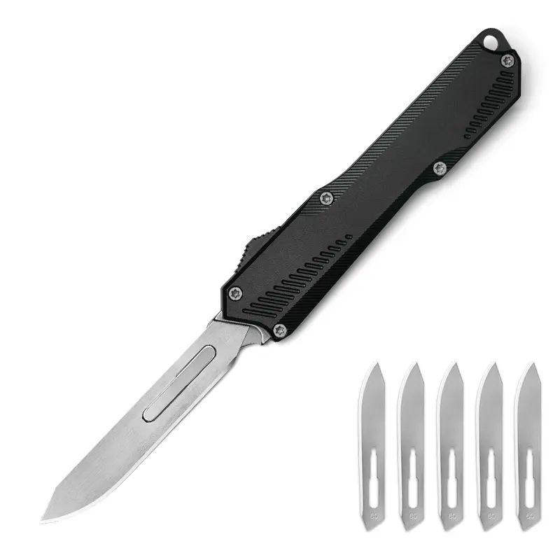 Lightweight aluminum alloy everyday carry utility tool replaceable No 60 scalpel blade pocket sliding box cutter crafting hobby cutting gear outdoor camping hiking minimalist men gifts handy size daily tasks emergency repair tool green black J366 44g