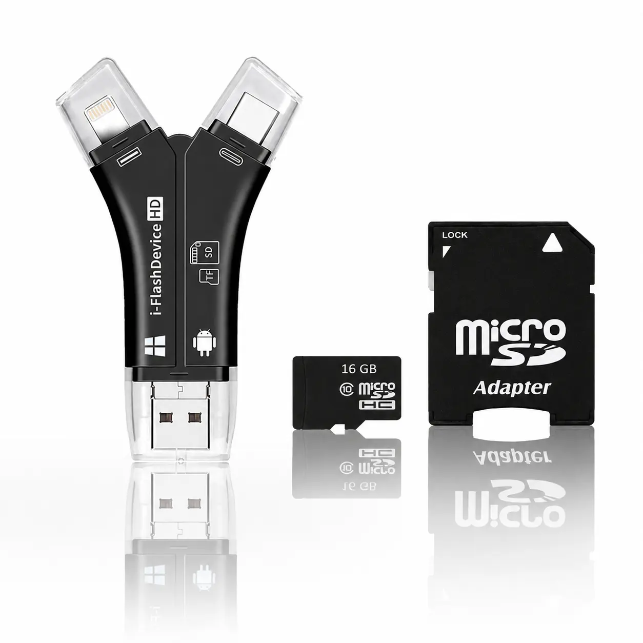 4-in-1 Plastic SD & Micro SD Card Reader - High-Speed Data Transfer Adapter with Compact, Portable Design, Supports USB-C, for Travellers & Work Users
