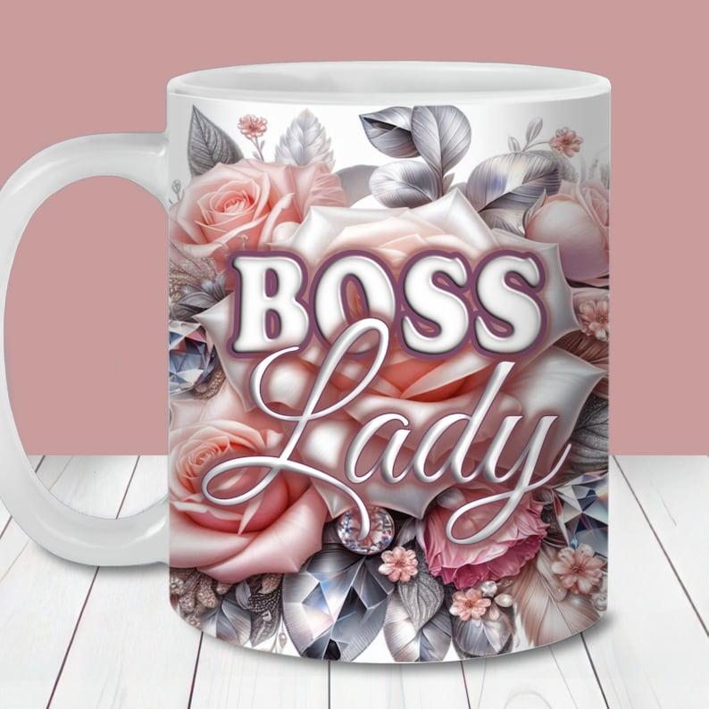 Boss Lady Roses and Diamonds Mug, 11oz and 15oz Mug, Female Entrepreneur Design, Floral Mom | Mother's Day