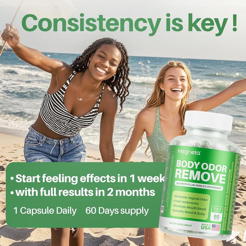 Body Deodorizing Supplement, Natural Internal Odor Control Pills for Men & Women, Chlorophyll Capsules for Skin, Breath, and Gut Health (60 Capsules)