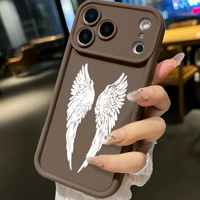Minimalist Angel Wings Soft TPU Smartphone Case for iPhone 17,16,15,14,13,12,11,X,XS, Intricate White Print, Thick Layer Back, Raised Edge Camera Design, Cloud-Like Comfort, Lens Protection Mobile Phone Accessory