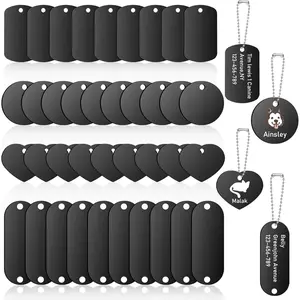120 count  Engraving Blanks Tags Round Rectangle Heart Stamping Blank  ID Tags for DIY Decorative Craft Pet    Making (Black)
