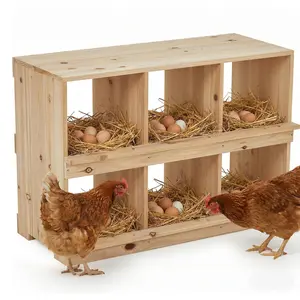 GAOMON Wooden Chicken Nesting Box, 2-Tier Wall-Mounted Nest Box with 6 Compartments, Comfortable Egg Laying Box for Backyard Coop and Poultry Farm