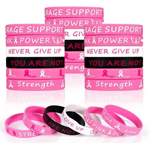 30 PCS Pink Ribbon Rubber Silicone Bracelets Inspiring Wristbands Breast Cancer Awareness Accessories Party Favors Survivor Gifts for Women Girls