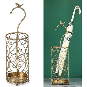 Umbrella Rack Stand,Umbrella Rack for Entryway,Canes Walking Sticks,Cast Iron Bird Handle and Drip Tray (Antique Gold)
