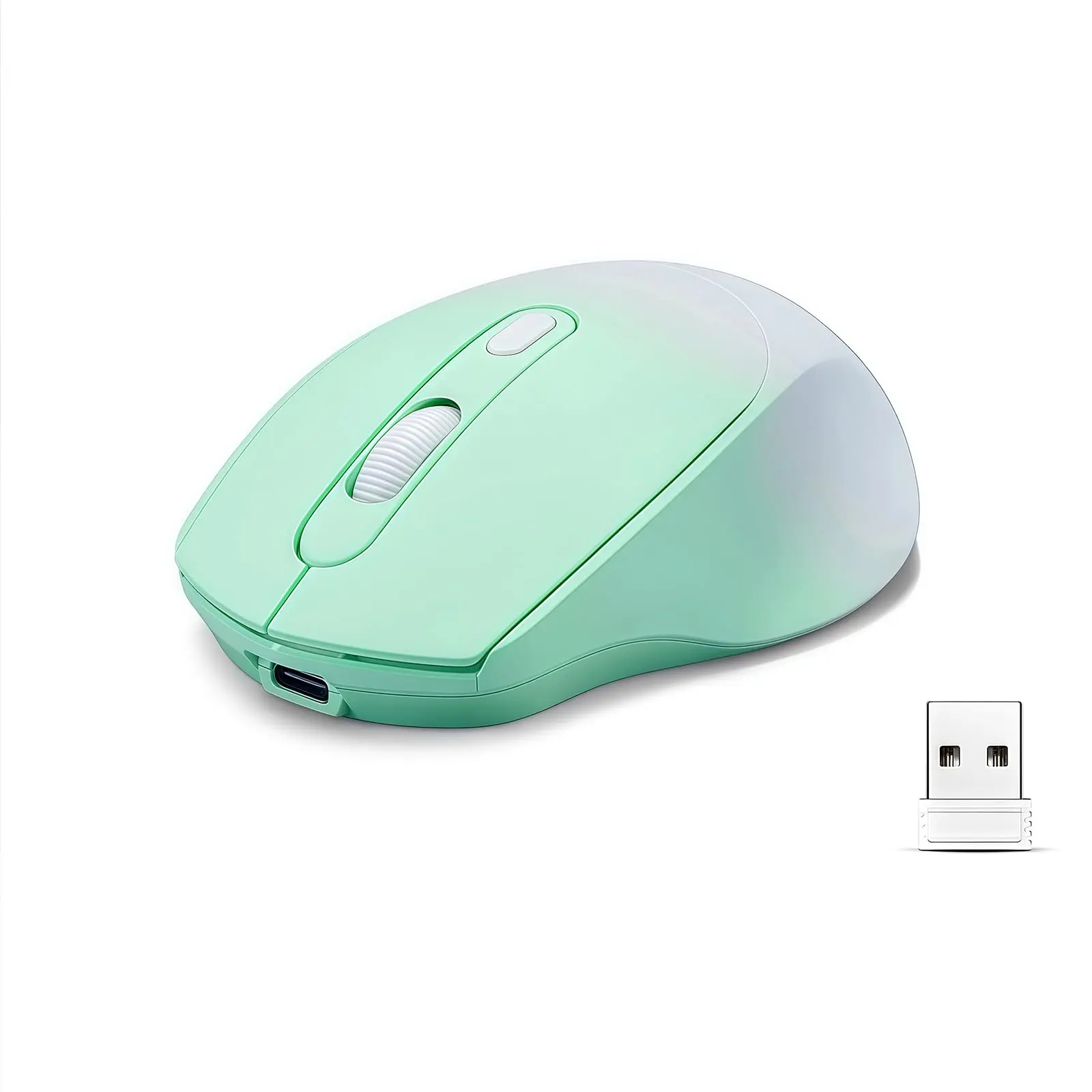 Wireless Gradient Color Rechargable Mouse ,slim Silent Dual-mode 2.4g+bt Portable Office Mouse, With Usb Receiver  3 Adjustable Levels For Notebook Pc Computer Macbook (gradient Green)