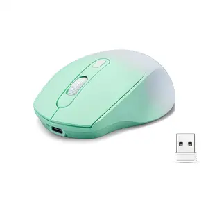 Wireless Gradient Color Rechargable Mouse ,slim Silent Dual-mode 2.4g+bt Portable Office Mouse, With Usb Receiver  3 Adjustable Levels For Notebook Pc Computer Macbook (gradient Green)