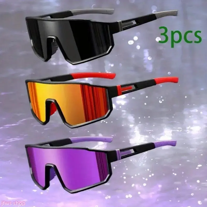 Men's 3-Pack 2026 New Large Frame Polarized Sunglasses, Lightweight Design, UV Protection, Bold Black Wraparound Style, Non-Slip Nose Pads, Comprehensive Coverage, Enhances Visibility, Ideal for Fishing & Cycling, Light Luxury US Design, Biking Sunglasses