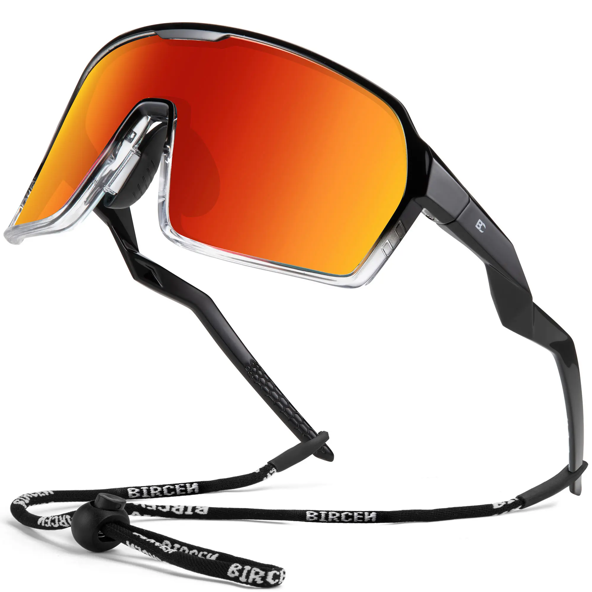 BIRCEN Performance Polarized Full Frame Sports Sunglasses - TR90 Lightweight, Anti-Slip, UV400, Solid Color, Custom Comfortable Fit for Running, Cycling, Everyday Use, Men's Women's Eyewear with Logos - BC3097, C1-Black Frame Blue Lens