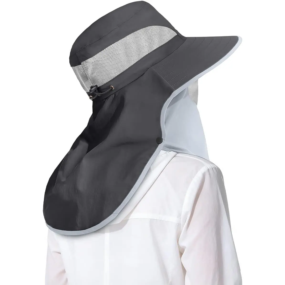 Men&Women Wide Brim Fishing Ponytail Sun Hat with Removable Face and Neck Flap UPF 50+ UV Protection Safari CapGift.