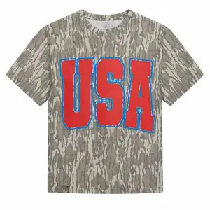 USA Camouflage T-Shirt – Bold Red USA Graphic Camo Tee, Outdoor Casual T-Shirt, Patriotic Short Sleeve Shirt for Men/Women