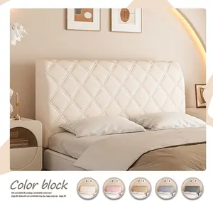 Diamond Grid Elastic Full Tufted Headboard Protector Cover, Polyester Material, Anti-Collision Dustproof, All Sizes, Soft Comfortable, Washable