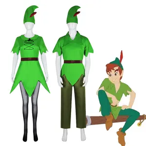 Classic Fairy Tale Inspired Cosplay Outfit Retro Vintage Style Costume for Role Play Dress Up Halloween Party Carnival Stage Performance Comfortable Green Fabric Full Set with Hat for Adults & Kids