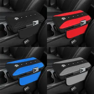 Car Armrest Pad with Artificial Diamond Blingbling Metal Crown Decoration, PU Leather Floral Embroidery Anti-Slip Waterproof Comfort Central Control Pad