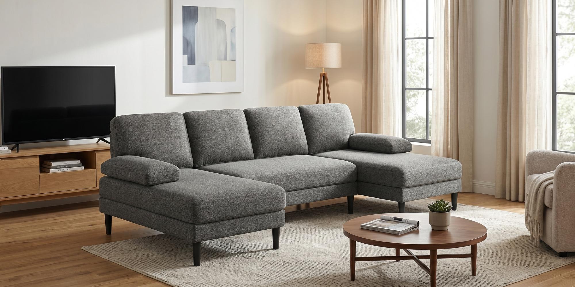 110" U-Shaped Sectional Sofa with Double Chaises, 4-Seater Ultra Deep Seat Chenille Couch for Living Room & Apartment