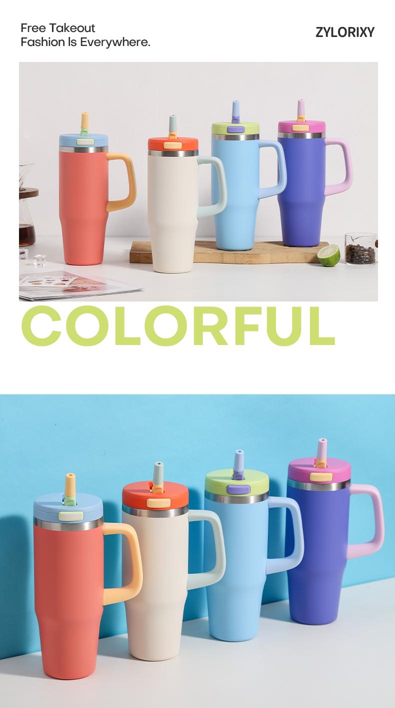 40 oz Stainless Steel Tumbler with Insulated Vacuum Cup - Flip Straw Mug with Leak-Proof Lid, Handle. One-Click Drinking Water Bottle, Car-Friendly for All Day Hot & Cold, 2026 NewYear Gifts