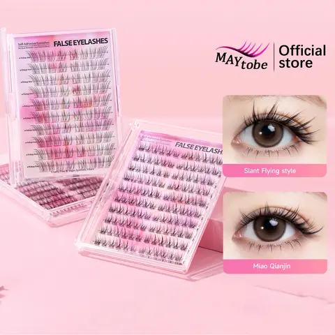 MAYtobe Glue-Free Self-Adhesive Eyelash Cluster Sets, 80/90/100/120Pcs Ultra Soft Fibers DD Curl Mixed Thicks Lash Extensions Kit with Tweezers & Adhesive for Adults’ Easy At-Home Ethereal Eye Makeup