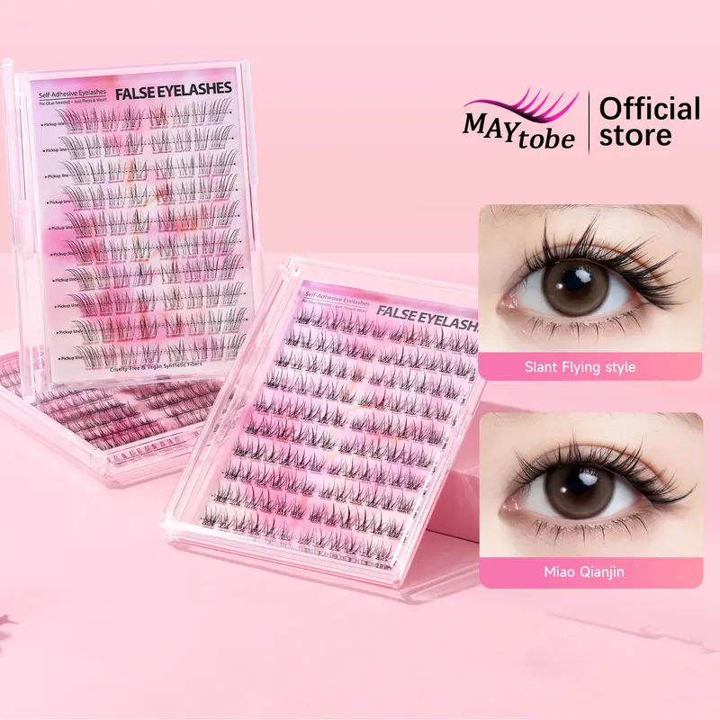 MAYtobe Glue-Free Self-Adhesive Eyelash Cluster Sets, 80/90/100/120Pcs Ultra Soft Fibers DD Curl Mixed Thicks Lash Extensions Kit with Tweezers & Adhesive for Adults’ Easy At-Home Ethereal Eye Makeup