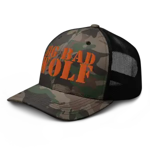 RIVEMUG NG Camo Big Bad Wolf Embroidered Curved Bill Camouflage Trucker Hat Low Crown Adjustable Funny Wolf Cap