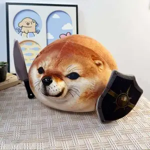 What The Dog Doing Plush Toy Cartoon Shield Dog Knife Dog Stuffed Doll Funny Meme Plushie Soft Animal Pillow Gift