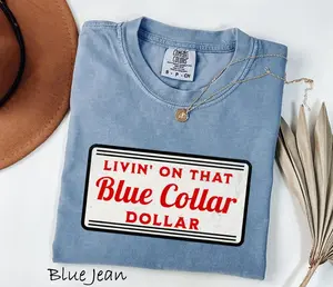 Comfort Colors Blue Collar Dollar Shirt, Western Cowboy Tee, Country Rodeo Graphic Shirt, Funny USA Work Shirt