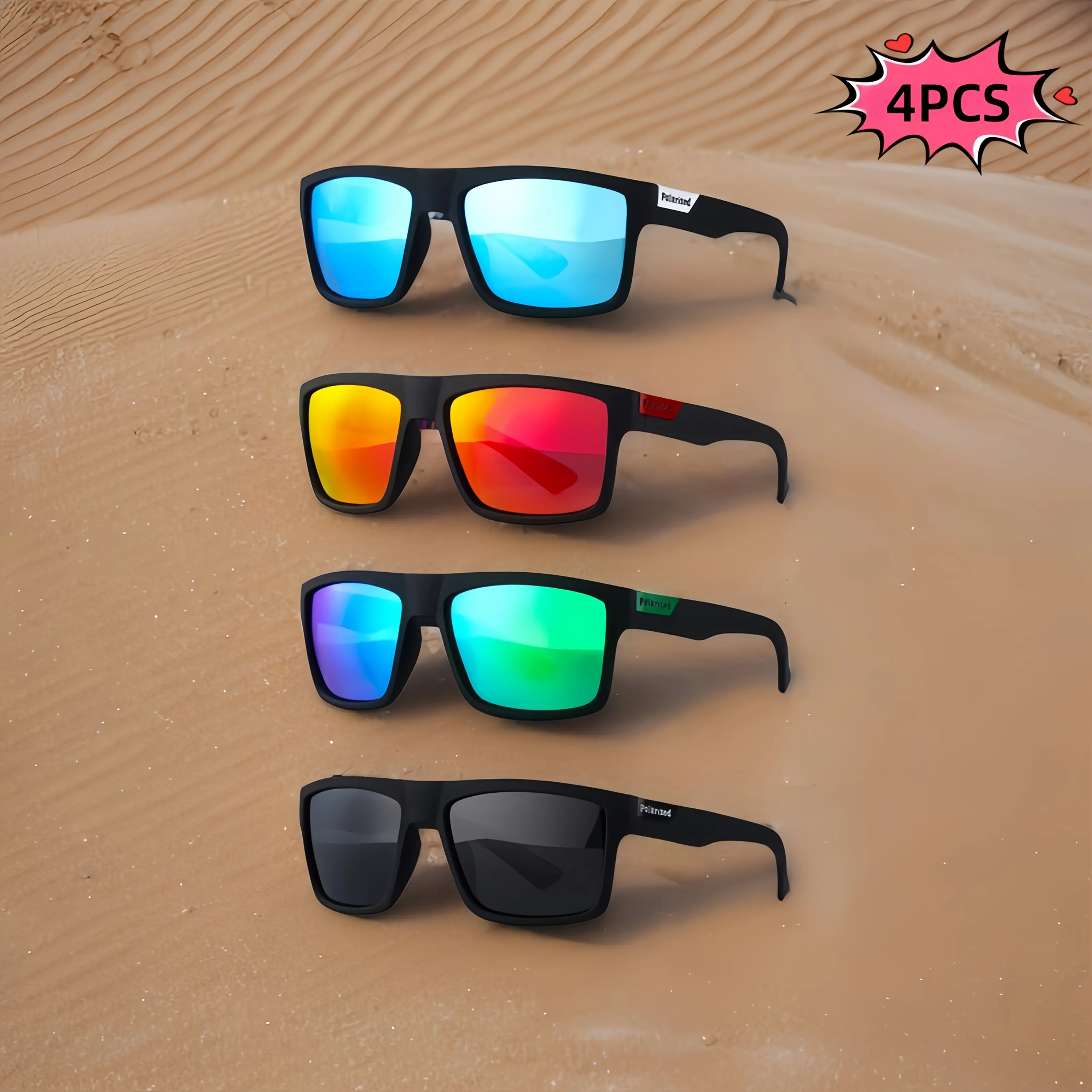 4-Pair Unisex Polarized Sports Fashion Glasses for Adults - Motorcycle Riding, Autonomous Driving, Beach Parties Automotive & Motorcycle Protective Gear Accessories