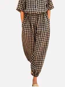 VANESSA LINEN GINGHAM BALOON PANTS IN BLACK