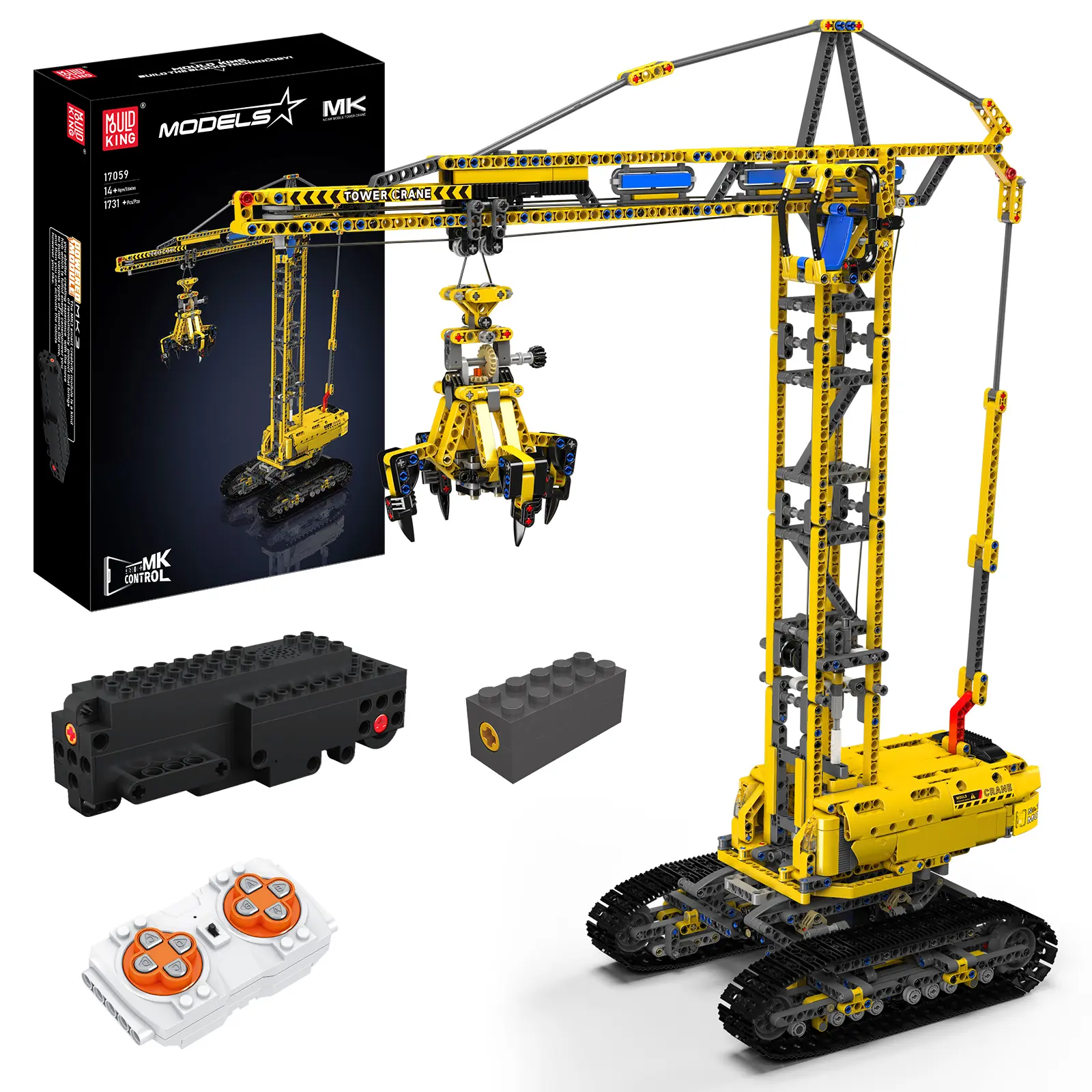 Mould King 17059 Tower Crawler Crane Remote Control Truck Engineering Vehicles Building Block Adult Kid Toy 1731 Pcs Construction Play summerwins