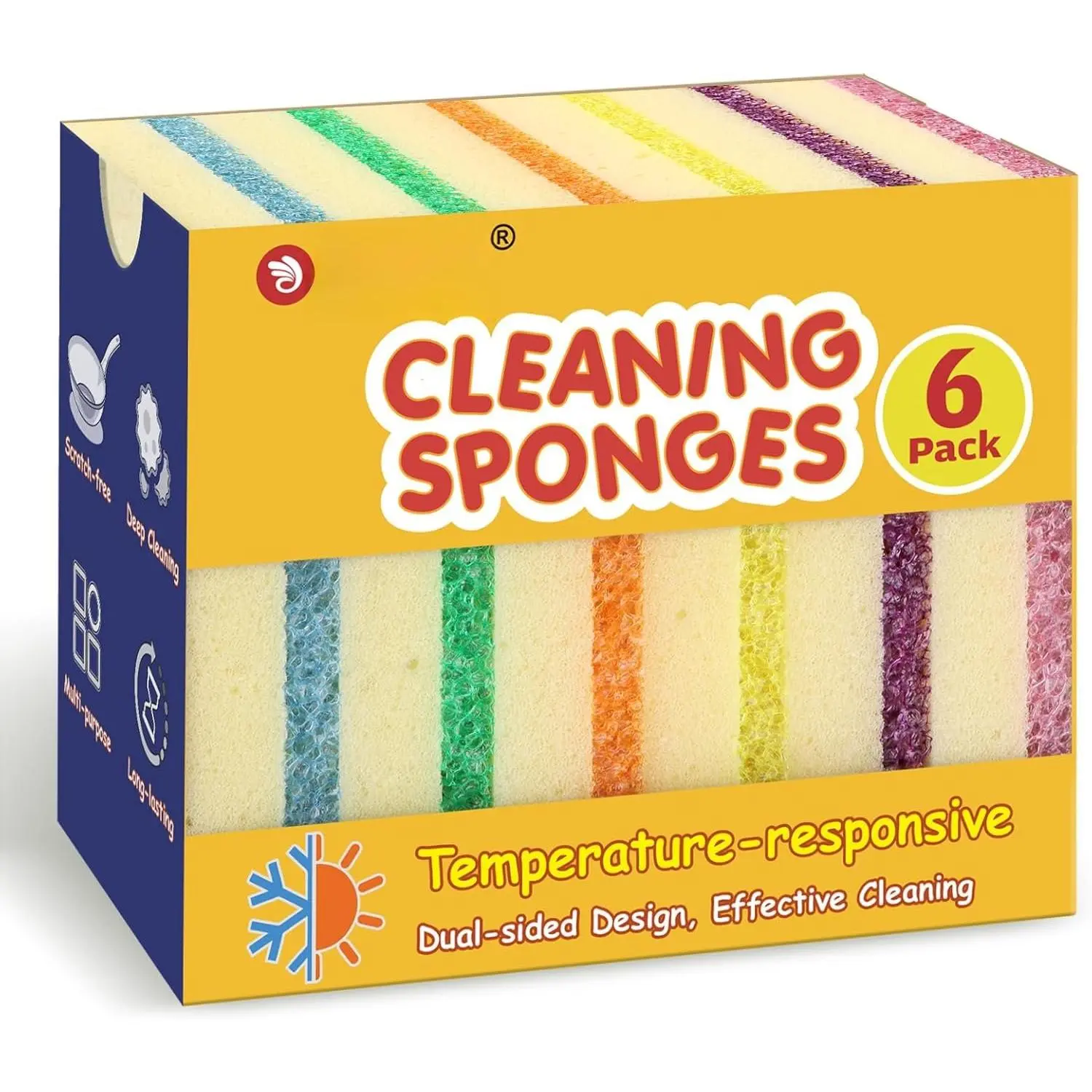 Dish Sponges, Dual-Sided Temperature-Responsive Kitchen Sponges, Non-Scratch Cleaning Sponge, Dish , Scrub Sponge for Kitchen, Bathroom & Household, 6 Pack