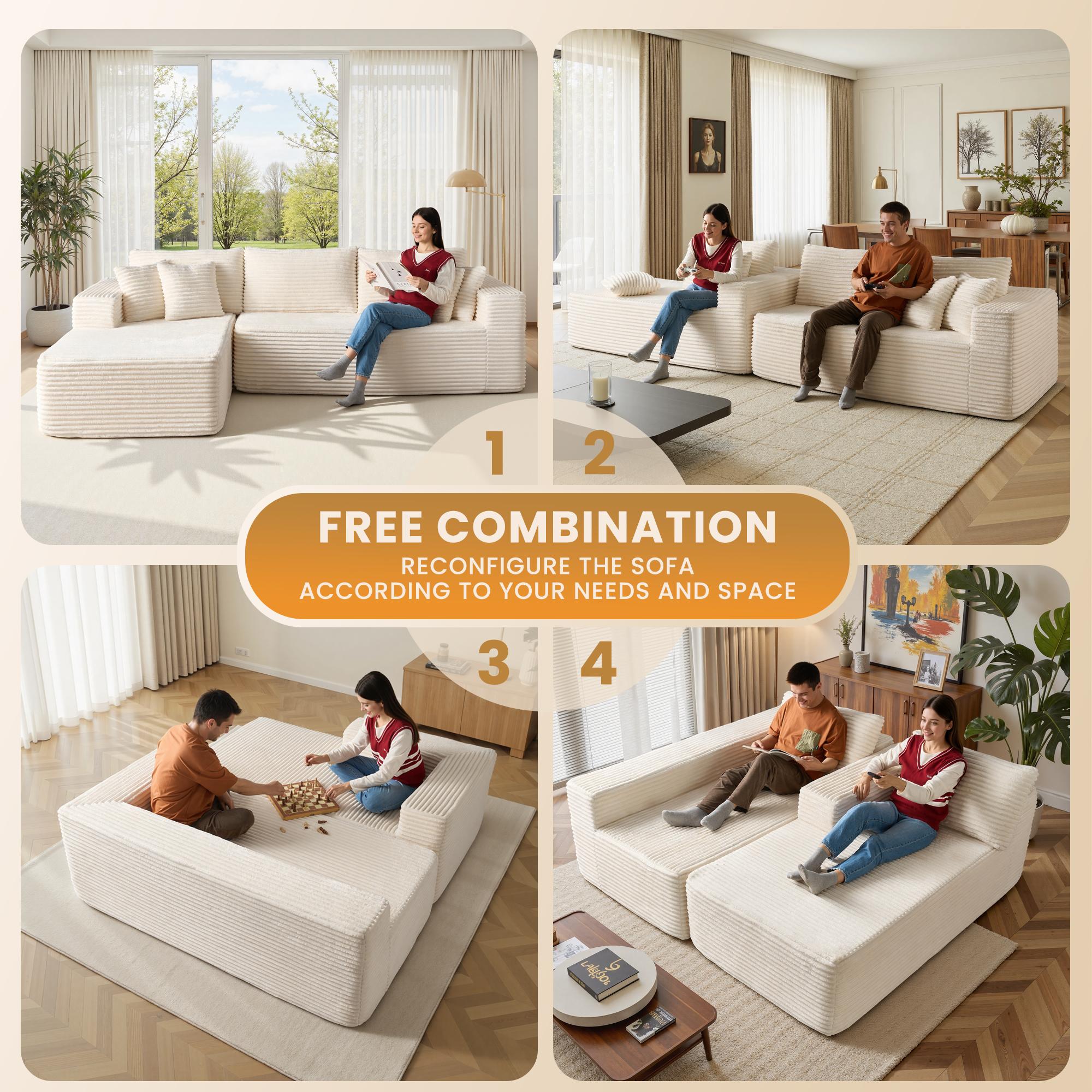 CAODOC 108“ Cloud Modular Sectional Couch with 1 Ottoman,Modern Minimalist Upholstered Couches, Comfort L Shaped Sofa for Living Room,Deep Seat Corner Couch,Free Combination,No Assembly Required