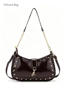 1pc Vintage Glossy Chain Shoulder Bag for Women, Elegant Underarm Crossbody Bag with Adjustable Strap, Large Capacity Handbag for Daily Essentials, Stylish Work, Travel, Dating Bag, Chic Gift for Birthday, Mother’s Day and Holidays