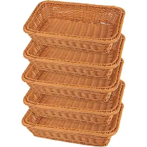 5-Piece 12-Inch Wicker Bread Basket - Woven Tabletop Food Serving Basket for Restaurant, Bakery, Family Party, Hotel - Brown