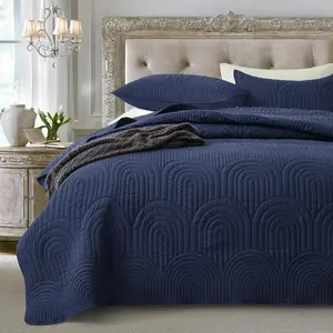 Navy Quilt  Size - Summer Soft Lightweight Microfiber  Stitched Quilted Bedspread - 3 count Coverlet Bedding Set for  Bed(1 Quilt, 2 Shams)