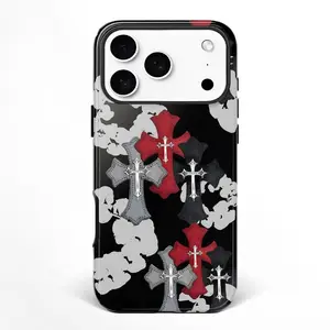 Luxury Hypebeast Bold Cross Graphic Black Red Tough Shockproof Phone Case for iPhone 11 12 13 14 15 16 17 Pro Max Plus
