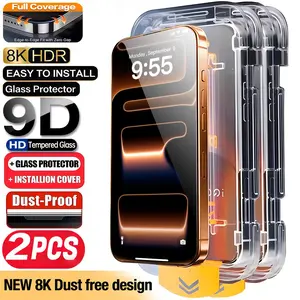 2-Pack HD Tempered Glass Screen Protector Film, Auto-Align Installation Kit Included, Compatible with iPhone Models, Hardness 9h+, Accessories, Smartphone Protection