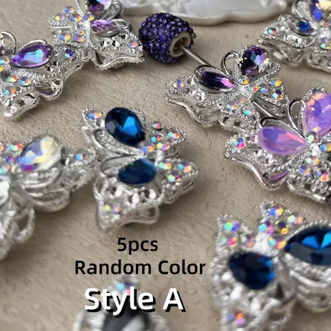 5Pcs Random Color Alloy Butterfly Rhinestone Beads, Butterfly Charms, Charms For Crafts, perfect for DIY Key Chain Phone Chain Beaded Pen Jewelry Making, Multiple Styles Available, DIY Beading Accessories