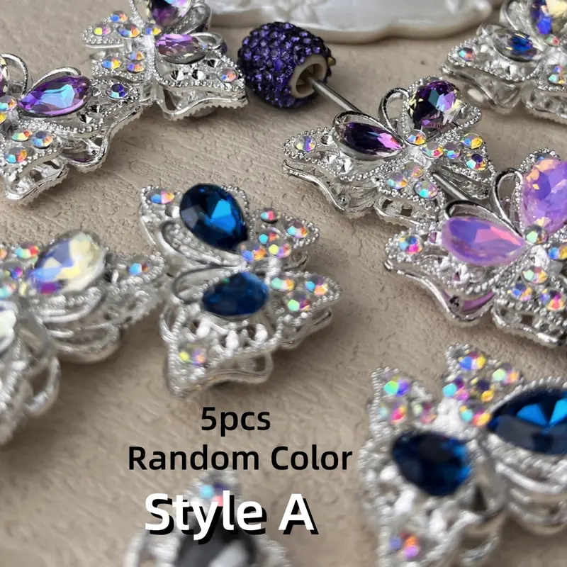 5Pcs Random Color Alloy Butterfly Rhinestone Beads, Butterfly Charms, Charms For Crafts, perfect for DIY Key Chain Phone Chain Beaded Pen Jewelry Making, Multiple Styles Available, DIY Beading Accessories