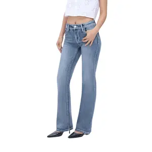 Women's Mid Waist Bootcut Jeans With Bold Wing Embroidery On Back Pockets