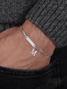 Men's Geometric Letter Pendant Bracelet, Fashion Silver Color Stainless Steel Fishtail Chain, Casual Style, All Season Wear