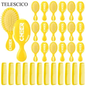 TELESCICO 24 Pcs Cheer Gifts Bulk, Cheer Hair Brush Comb Set for Women Team Gift 12 Mini Hair Brush 12 Fine Wide Combs Wet Dry for Camp End of Season Sport Cheerleader Goodie Bag Stuffers(Yellow)