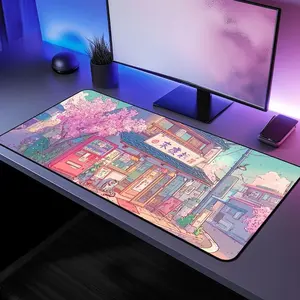 [Sale up to 50%] [Free Ship] Anime Japanese Cherry Blossom Street Desk Mat, Aesthetic Sakura Gaming Mouse Pad, Cozy Anime Desk Setup