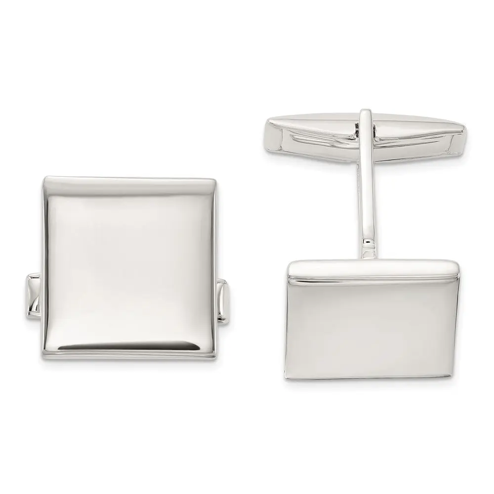 Men's Polished Sterling Silver Square Cufflinks - Formal Shirt Accessories for Business, Weddings, Classic, Male, Engravable, Modern, 15.6Mm, Geometric, Formal Events, Complimentary Gift Box, Polished Finish