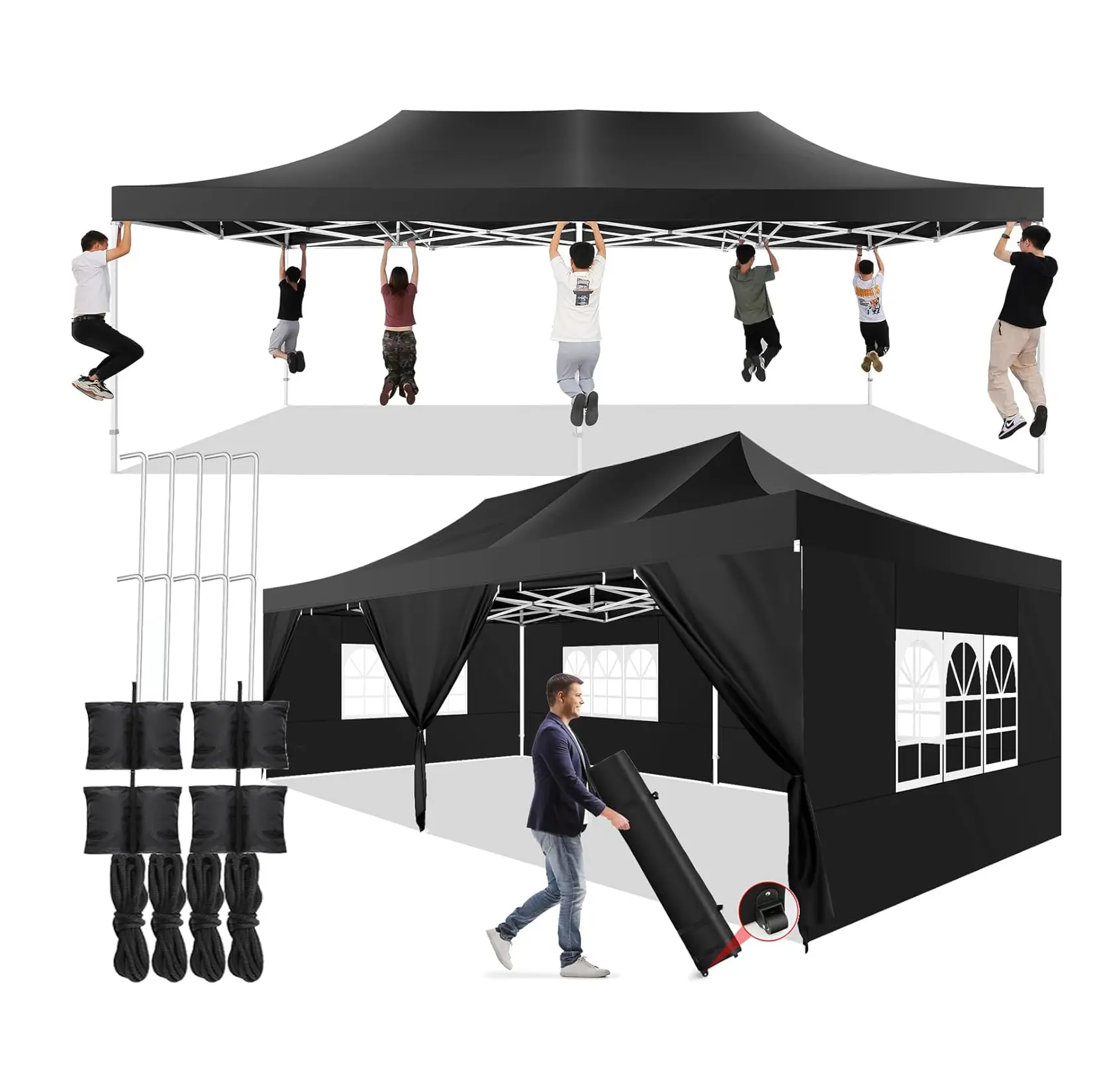 COBIZI 13’ x 26’ pop-up canopy with 6 side walls, heavy-duty canopy, UPF 50+, all-season windproof and waterproof, outdoor wedding party tent for commercial users, includes carry bag