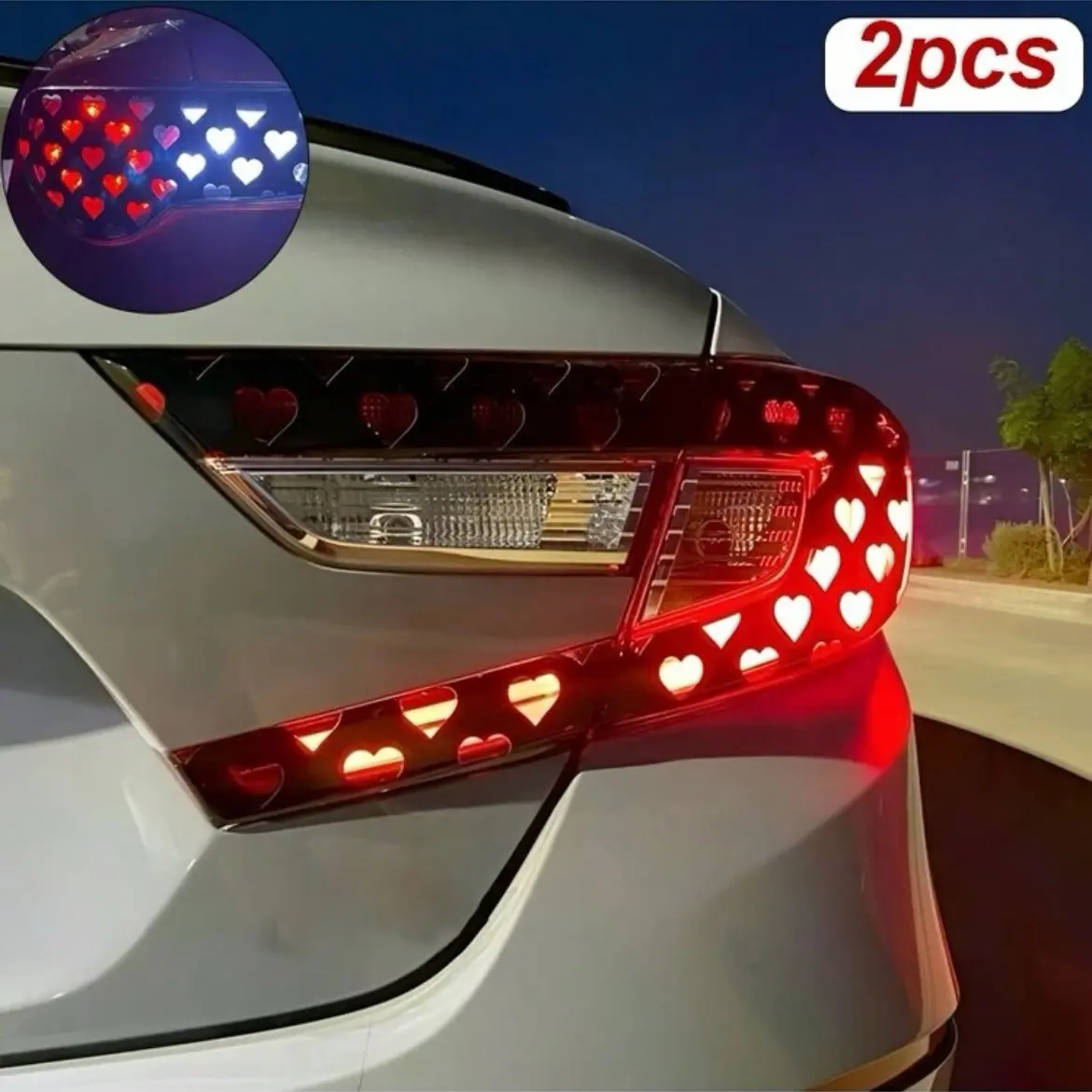 2pc Cute Heart-Shaped Car Taillight Sticker for Girls and Couples, Universal DIY Car Decal with Honeycomb Design