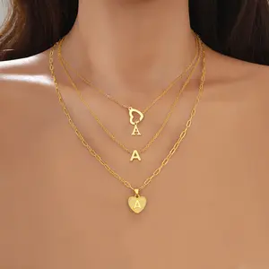 Fashion Gold Initial Necklace Set for Women, 3 Pcs 14K Gold Plated Letter & Heart Pendant, Layered Choker Necklaces, Perfect Gift for Her