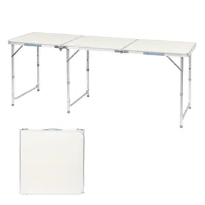 summervibes Outdoor Portable Aluminum Camping Picnic Table, 3-Level Adjustable Height Metal Folding Dining Table,  Use for Camping Party Wedding Garden Commercial Entertaining Events, White