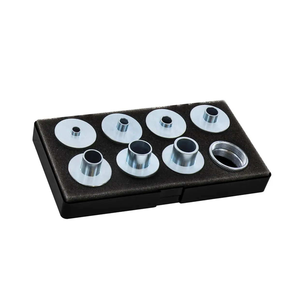 212 MAIN 9-Piece Multi-Size Silver Carbon Steel Router Bushing Set - Sign Making, Inlay Routing, Dovetailing Compatible, Locknuts Included, Works with All Milescraft Turnlock Products & Router Sub-Bases