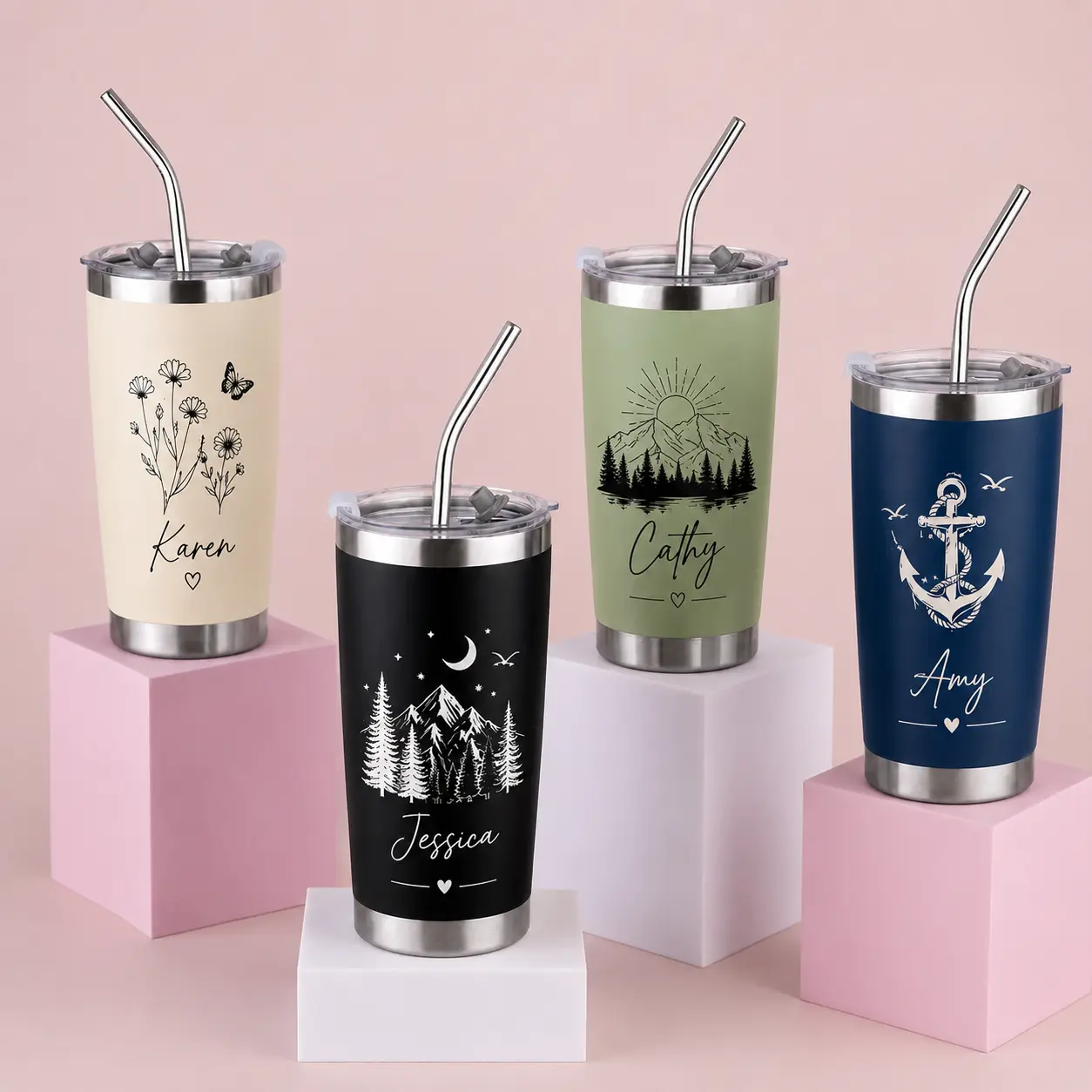 Personalized 20oz Stainless Steel Travel Mug, Vacation Trip Cup, Custom Logo/Name Tumbler, Birthday Trip Cruise Cup